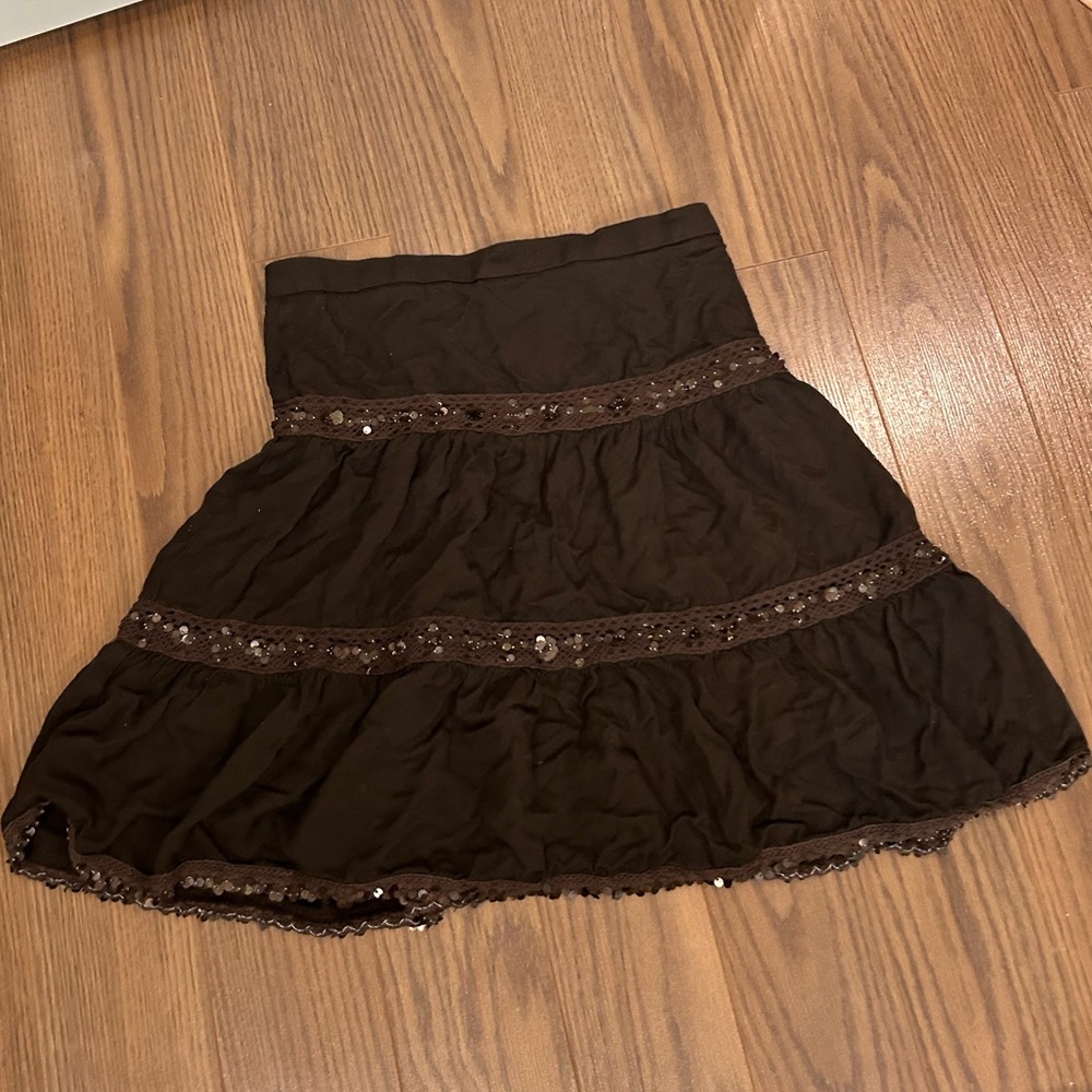 Vintage y2k brown sequin midi skirt
